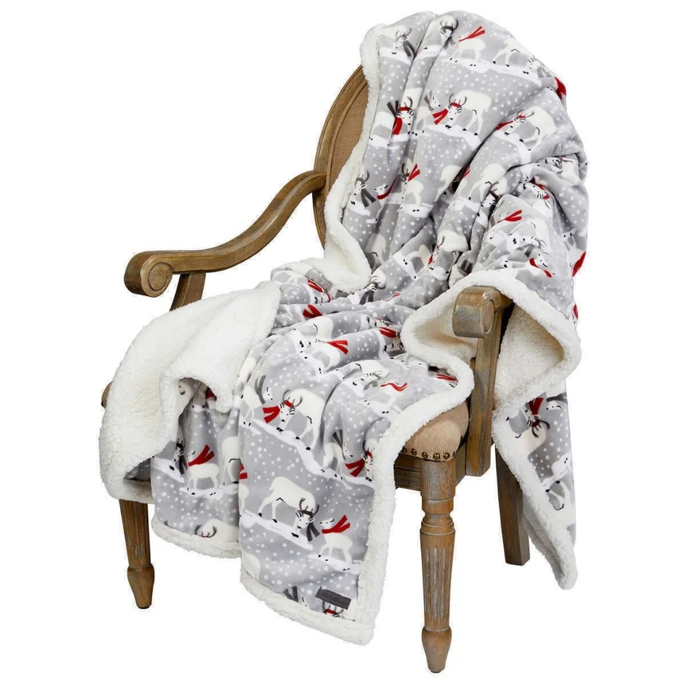 Snow Winter Deer Ultra Soft & Plush Sherpa Eddie Bauer Red Scarf Throw 🦌 NEW!